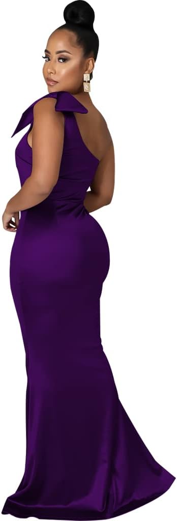 JTNFairy Women's Sexy Ruffle Sleeveless One Shoulder Bodycon Dresses Classy Pencil Curvy Party Evening Long Formal Dress