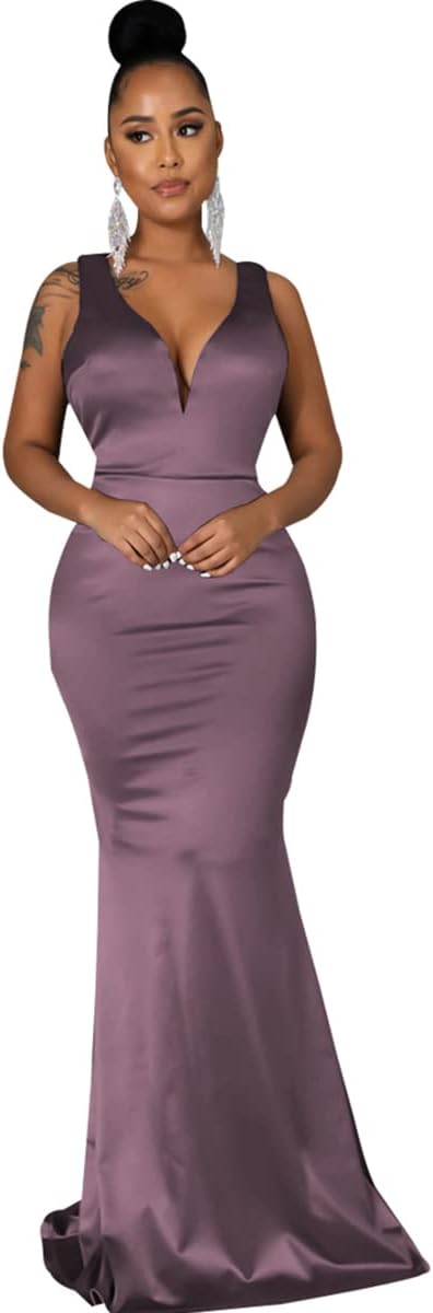 JTNFairy Women's Sexy Ruffle Sleeveless One Shoulder Bodycon Dresses Classy Pencil Curvy Party Evening Long Formal Dress