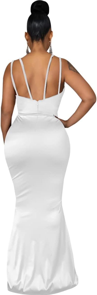 JTNFairy Women's Sexy Ruffle Sleeveless One Shoulder Bodycon Dresses Classy Pencil Curvy Party Evening Long Formal Dress