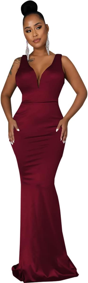 JTNFairy Women's Sexy Ruffle Sleeveless One Shoulder Bodycon Dresses Classy Pencil Curvy Party Evening Long Formal Dress