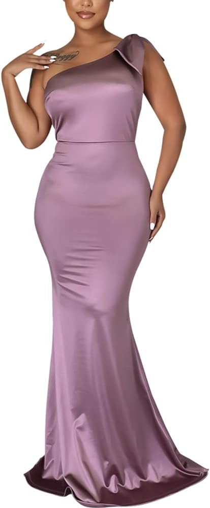JTNFairy Women's Sexy Ruffle Sleeveless One Shoulder Bodycon Dresses Classy Pencil Curvy Party Evening Long Formal Dress