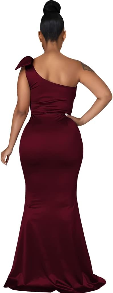 JTNFairy Women's Sexy Ruffle Sleeveless One Shoulder Bodycon Dresses Classy Pencil Curvy Party Evening Long Formal Dress
