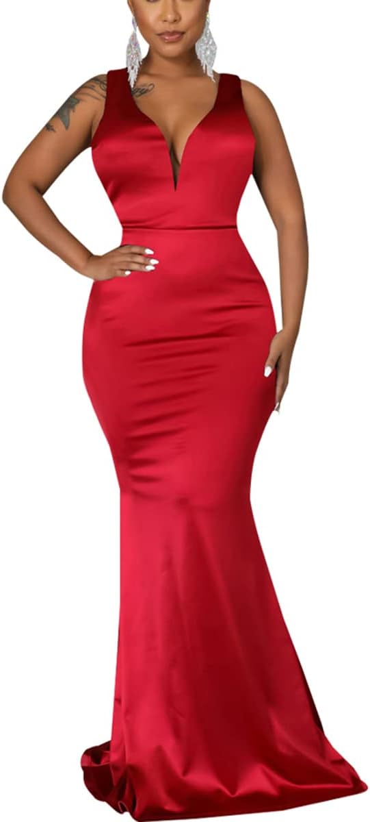 JTNFairy Women's Sexy Ruffle Sleeveless One Shoulder Bodycon Dresses Classy Pencil Curvy Party Evening Long Formal Dress