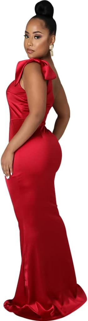 JTNFairy Women's Sexy Ruffle Sleeveless One Shoulder Bodycon Dresses Classy Pencil Curvy Party Evening Long Formal Dress