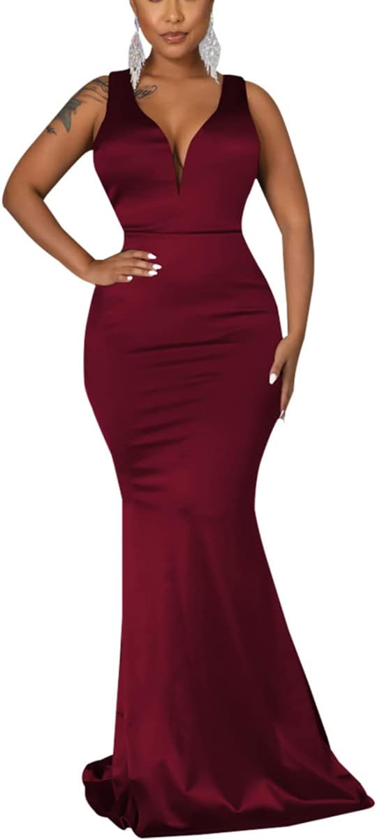 JTNFairy Women's Sexy Ruffle Sleeveless One Shoulder Bodycon Dresses Classy Pencil Curvy Party Evening Long Formal Dress
