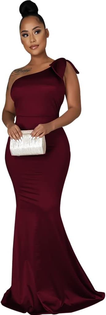 JTNFairy Women's Sexy Ruffle Sleeveless One Shoulder Bodycon Dresses Classy Pencil Curvy Party Evening Long Formal Dress