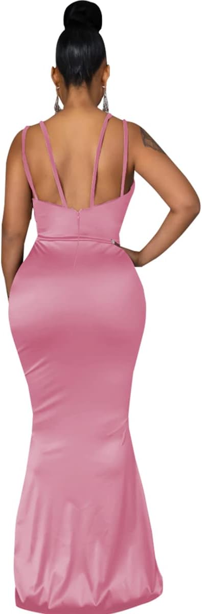 JTNFairy Women's Sexy Ruffle Sleeveless One Shoulder Bodycon Dresses Classy Pencil Curvy Party Evening Long Formal Dress