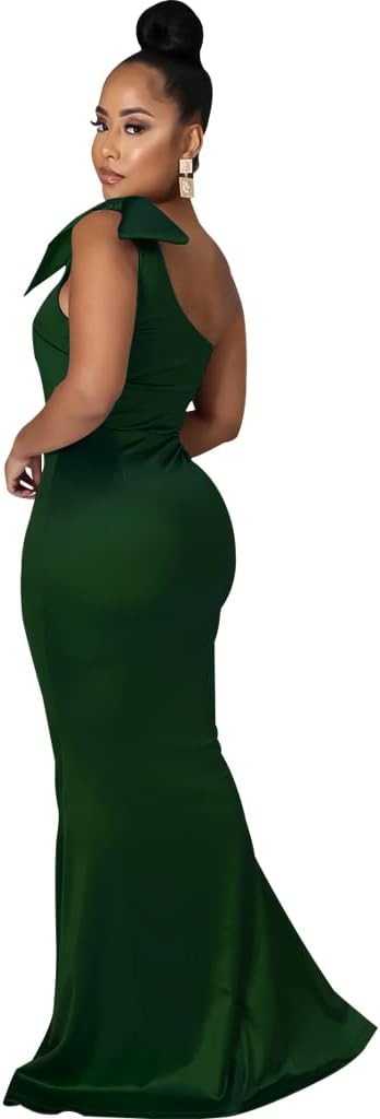 JTNFairy Women's Sexy Ruffle Sleeveless One Shoulder Bodycon Dresses Classy Pencil Curvy Party Evening Long Formal Dress