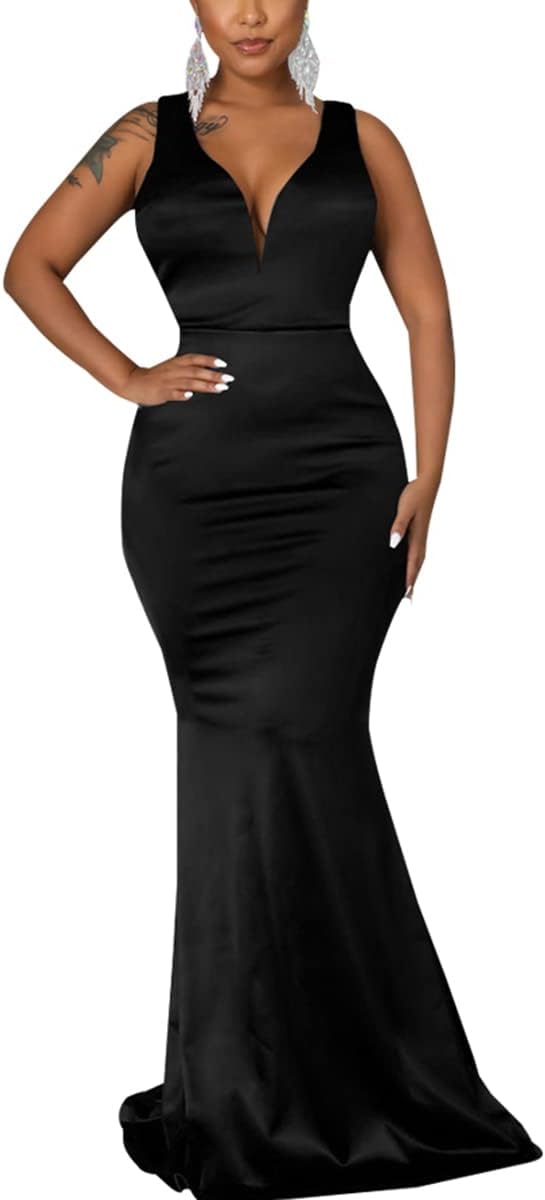 JTNFairy Women's Sexy Ruffle Sleeveless One Shoulder Bodycon Dresses Classy Pencil Curvy Party Evening Long Formal Dress