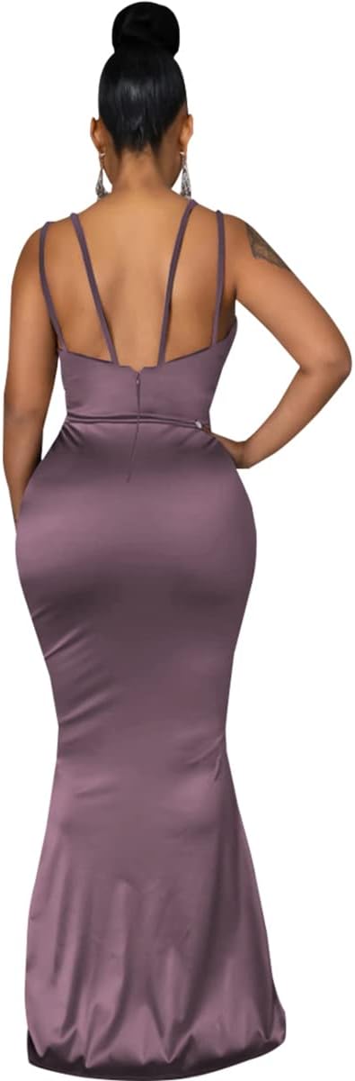 JTNFairy Women's Sexy Ruffle Sleeveless One Shoulder Bodycon Dresses Classy Pencil Curvy Party Evening Long Formal Dress