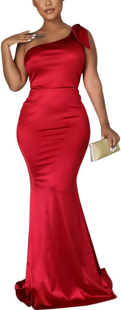 JTNFairy Women's Sexy Ruffle Sleeveless One Shoulder Bodycon Dresses Classy Pencil Curvy Party Evening Long Formal Dress