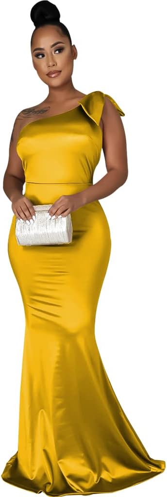 JTNFairy Women's Sexy Ruffle Sleeveless One Shoulder Bodycon Dresses Classy Pencil Curvy Party Evening Long Formal Dress