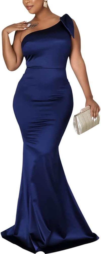 JTNFairy Women's Sexy Ruffle Sleeveless One Shoulder Bodycon Dresses Classy Pencil Curvy Party Evening Long Formal Dress