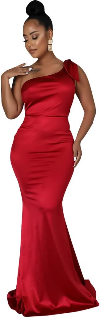 JTNFairy Women's Sexy Ruffle Sleeveless One Shoulder Bodycon Dresses Classy Pencil Curvy Party Evening Long Formal Dress