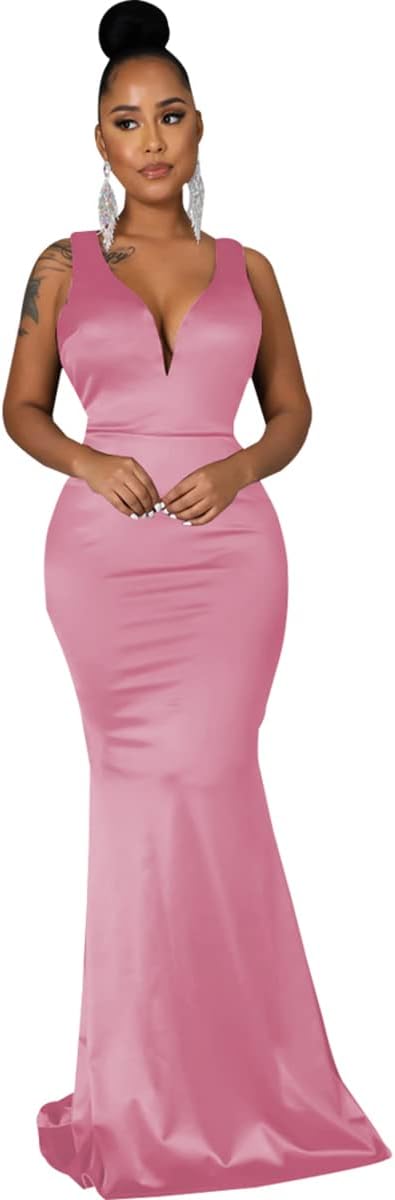 JTNFairy Women's Sexy Ruffle Sleeveless One Shoulder Bodycon Dresses Classy Pencil Curvy Party Evening Long Formal Dress