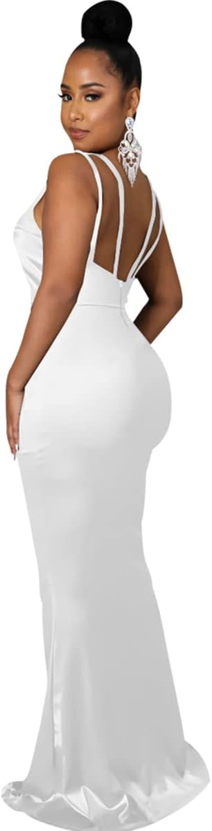 JTNFairy Women's Sexy Ruffle Sleeveless One Shoulder Bodycon Dresses Classy Pencil Curvy Party Evening Long Formal Dress