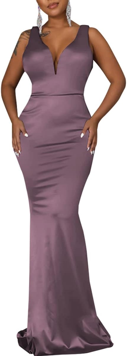 JTNFairy Women's Sexy Ruffle Sleeveless One Shoulder Bodycon Dresses Classy Pencil Curvy Party Evening Long Formal Dress