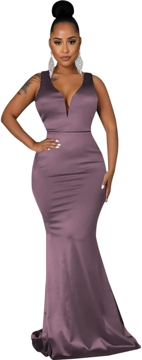 JTNFairy Women's Sexy Ruffle Sleeveless One Shoulder Bodycon Dresses Classy Pencil Curvy Party Evening Long Formal Dress