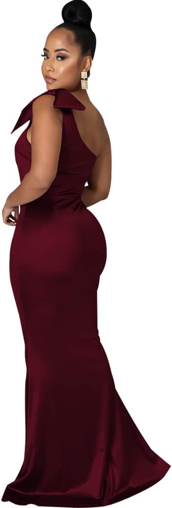 JTNFairy Women's Sexy Ruffle Sleeveless One Shoulder Bodycon Dresses Classy Pencil Curvy Party Evening Long Formal Dress