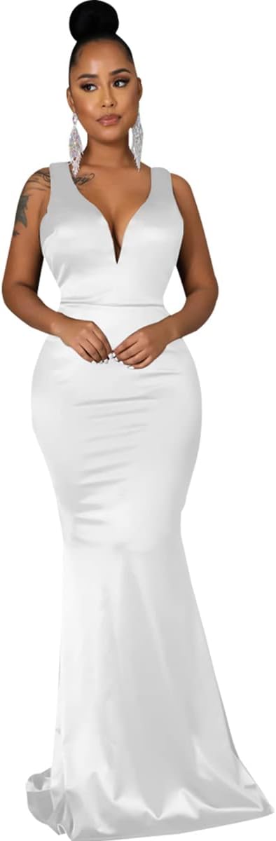 JTNFairy Women's Sexy Ruffle Sleeveless One Shoulder Bodycon Dresses Classy Pencil Curvy Party Evening Long Formal Dress