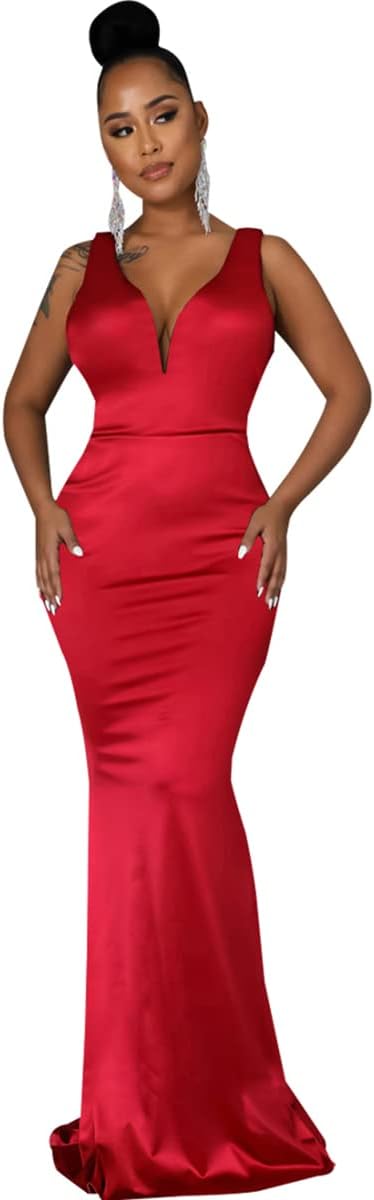 JTNFairy Women's Sexy Ruffle Sleeveless One Shoulder Bodycon Dresses Classy Pencil Curvy Party Evening Long Formal Dress