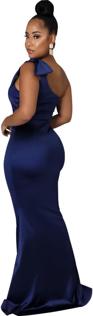 JTNFairy Women's Sexy Ruffle Sleeveless One Shoulder Bodycon Dresses Classy Pencil Curvy Party Evening Long Formal Dress