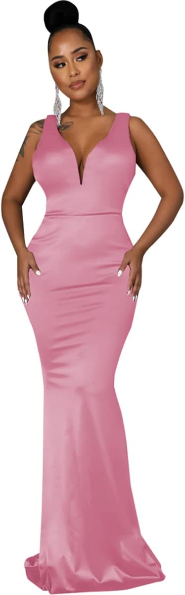 JTNFairy Women's Sexy Ruffle Sleeveless One Shoulder Bodycon Dresses Classy Pencil Curvy Party Evening Long Formal Dress