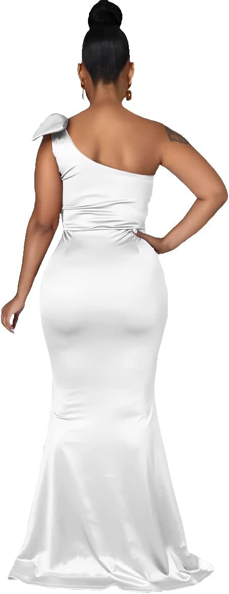 JTNFairy Women's Sexy Ruffle Sleeveless One Shoulder Bodycon Dresses Classy Pencil Curvy Party Evening Long Formal Dress