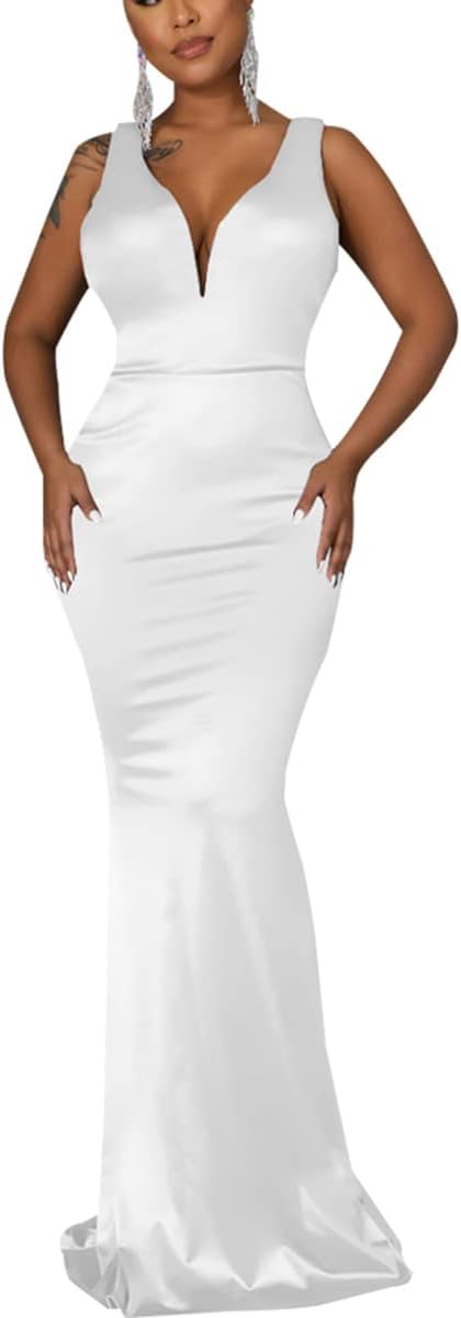 JTNFairy Women's Sexy Ruffle Sleeveless One Shoulder Bodycon Dresses Classy Pencil Curvy Party Evening Long Formal Dress