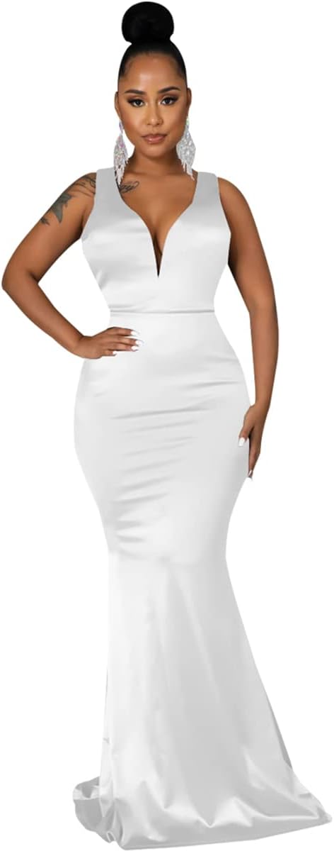 JTNFairy Women's Sexy Ruffle Sleeveless One Shoulder Bodycon Dresses Classy Pencil Curvy Party Evening Long Formal Dress