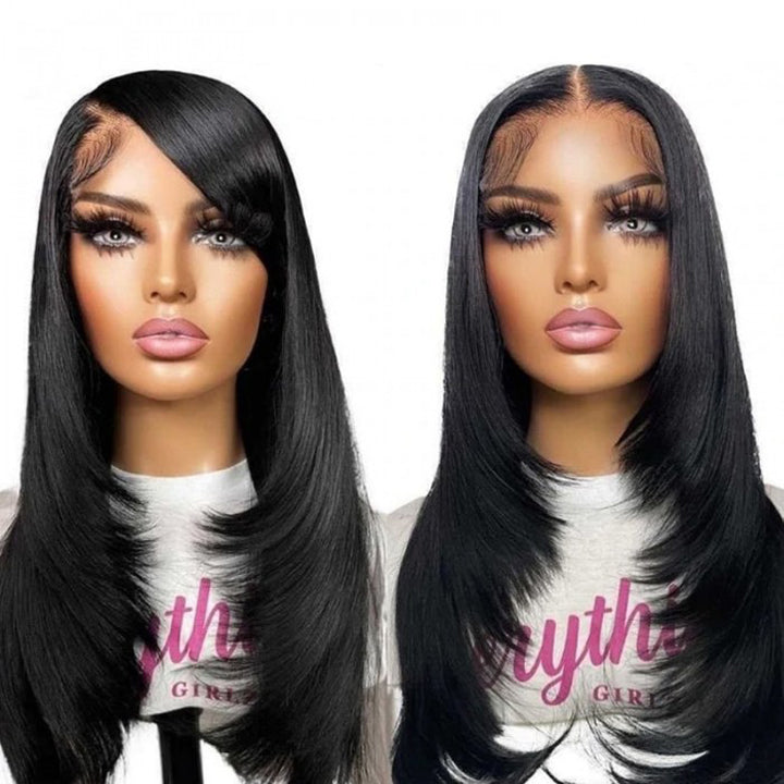 Viral Wigtokers @Sarabesnackin Recomend Crystal Lace 90's Layer Cut Wig Inner Buckle Cute Straight 13x5 Lace Front Butterfly Haircut Wig