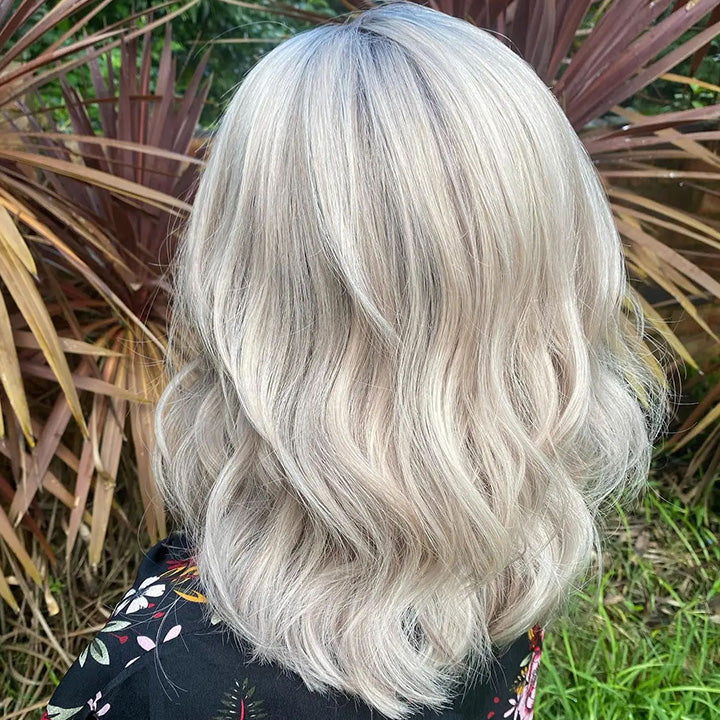 Platinum Ash Blonde Shoulder Wavy Human Hair Bob Wigs Lace Front Wig 13x6 Preplucked Wig