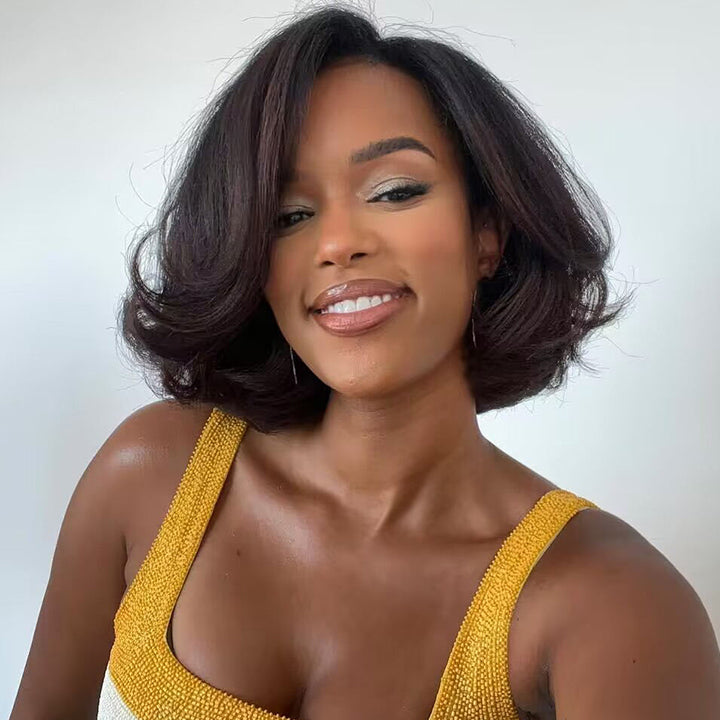 Pre-trimmed Layered Bob Wig Wavy 7x5 Pre Everything Bob Glueless Wig Human Hair