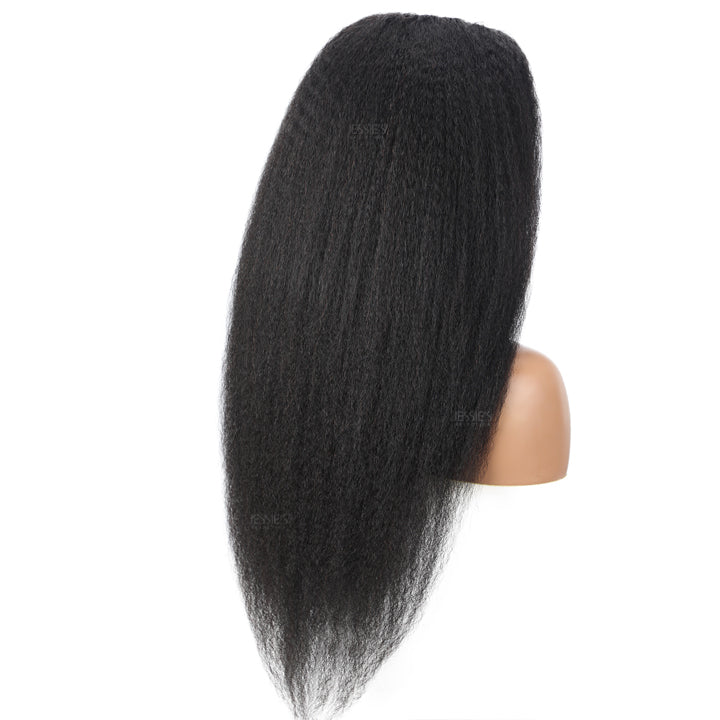 Thin V Part Wig Kinky Straight Natural Scalp Human Hair Wig Without Leave Out