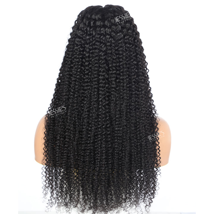 Thin V Part Wig Kinky Curly Natural Scalp Human Hair Wig Without Leave Out
