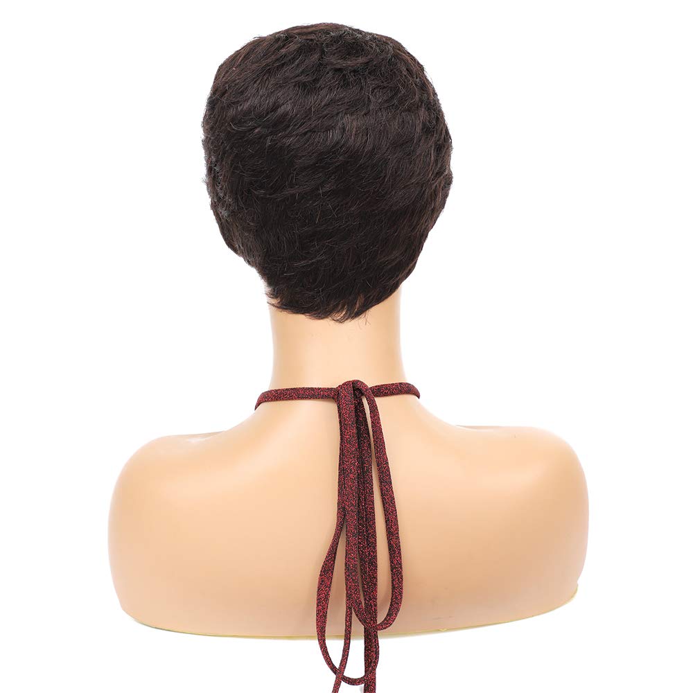 Vogue Pixie Wigs Short Black Wavy Layered Short Human Hair Wigs for Black Women (1B#)