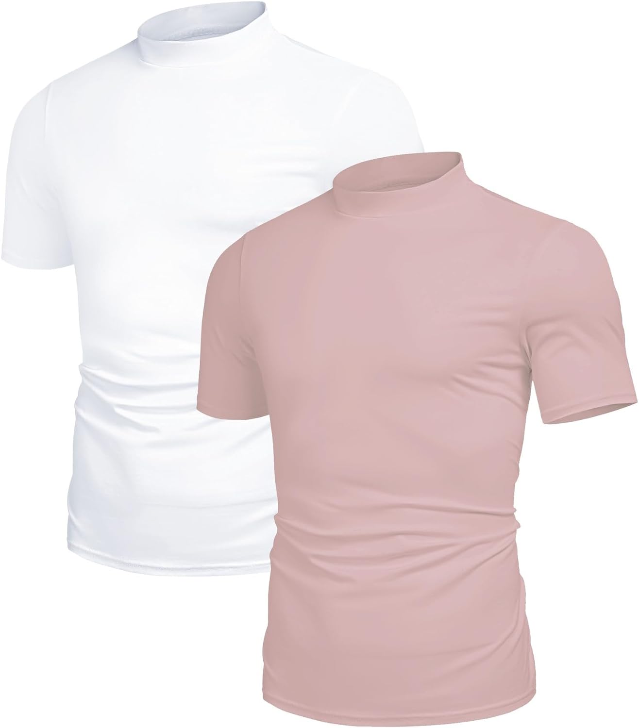 Poriff Men's Casual Mock Turtleneck Pullover Tops Short Sleeve Slim Fit T-Shirts Basic Solid Color Tees