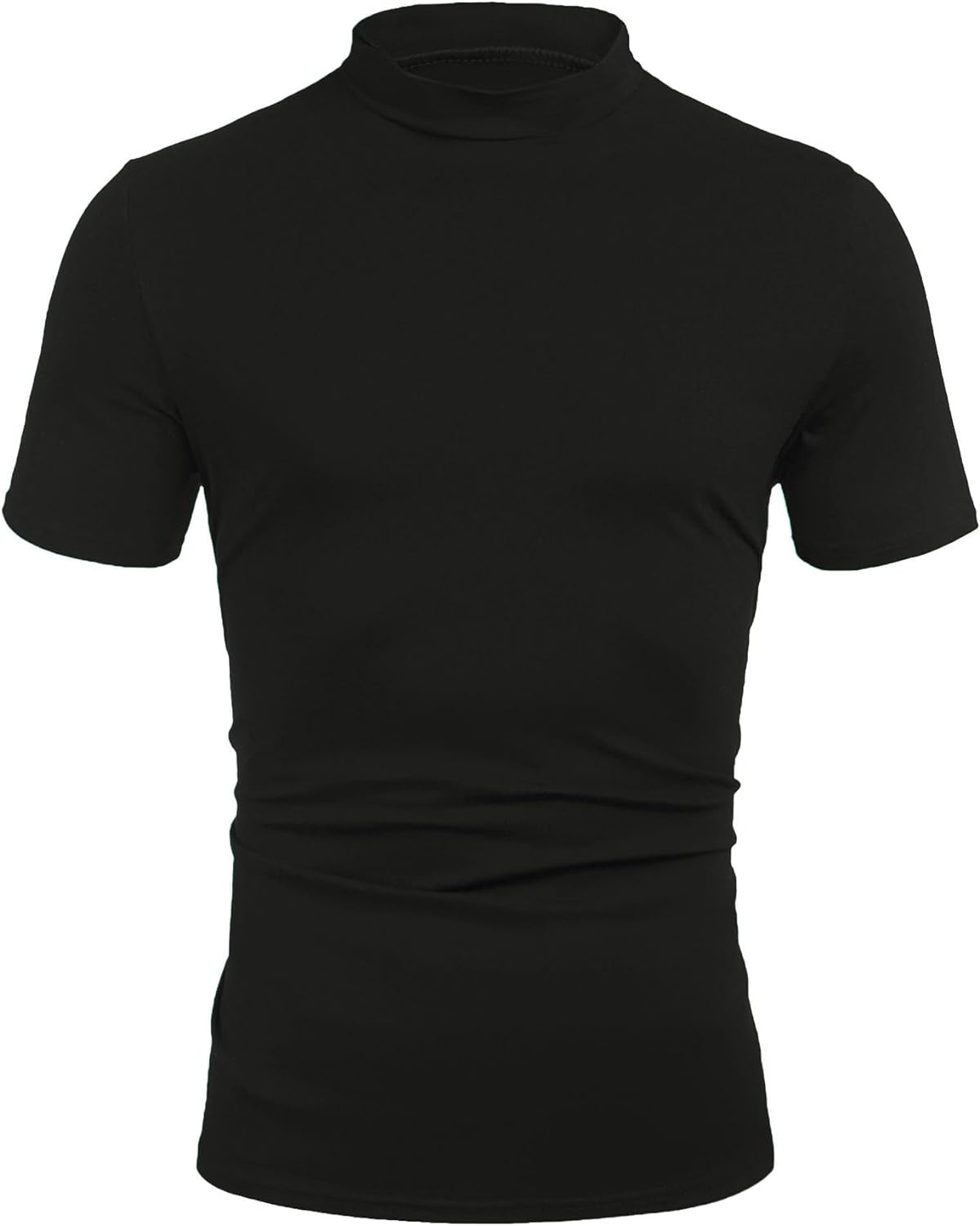 Poriff Men's Casual Mock Turtleneck Pullover Tops Short Sleeve Slim Fit T-Shirts Basic Solid Color Tees