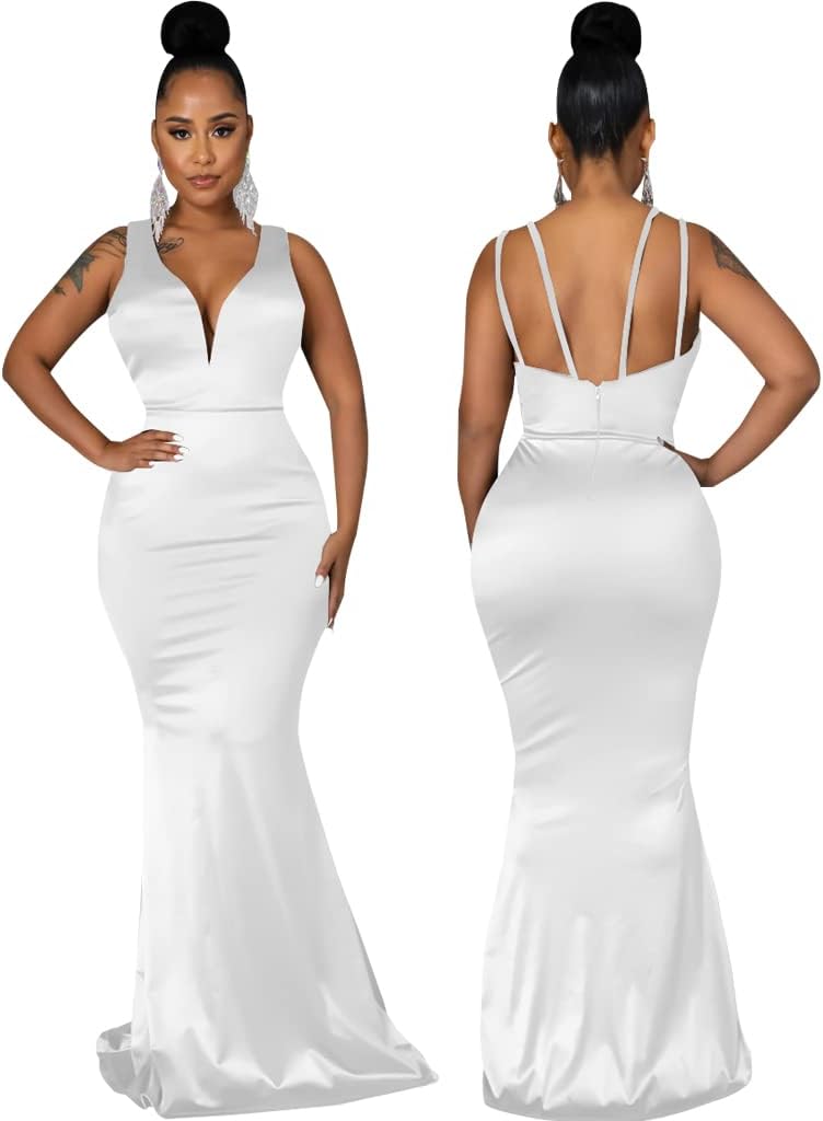 JTNFairy Women's Sexy Ruffle Sleeveless One Shoulder Bodycon Dresses Classy Pencil Curvy Party Evening Long Formal Dress
