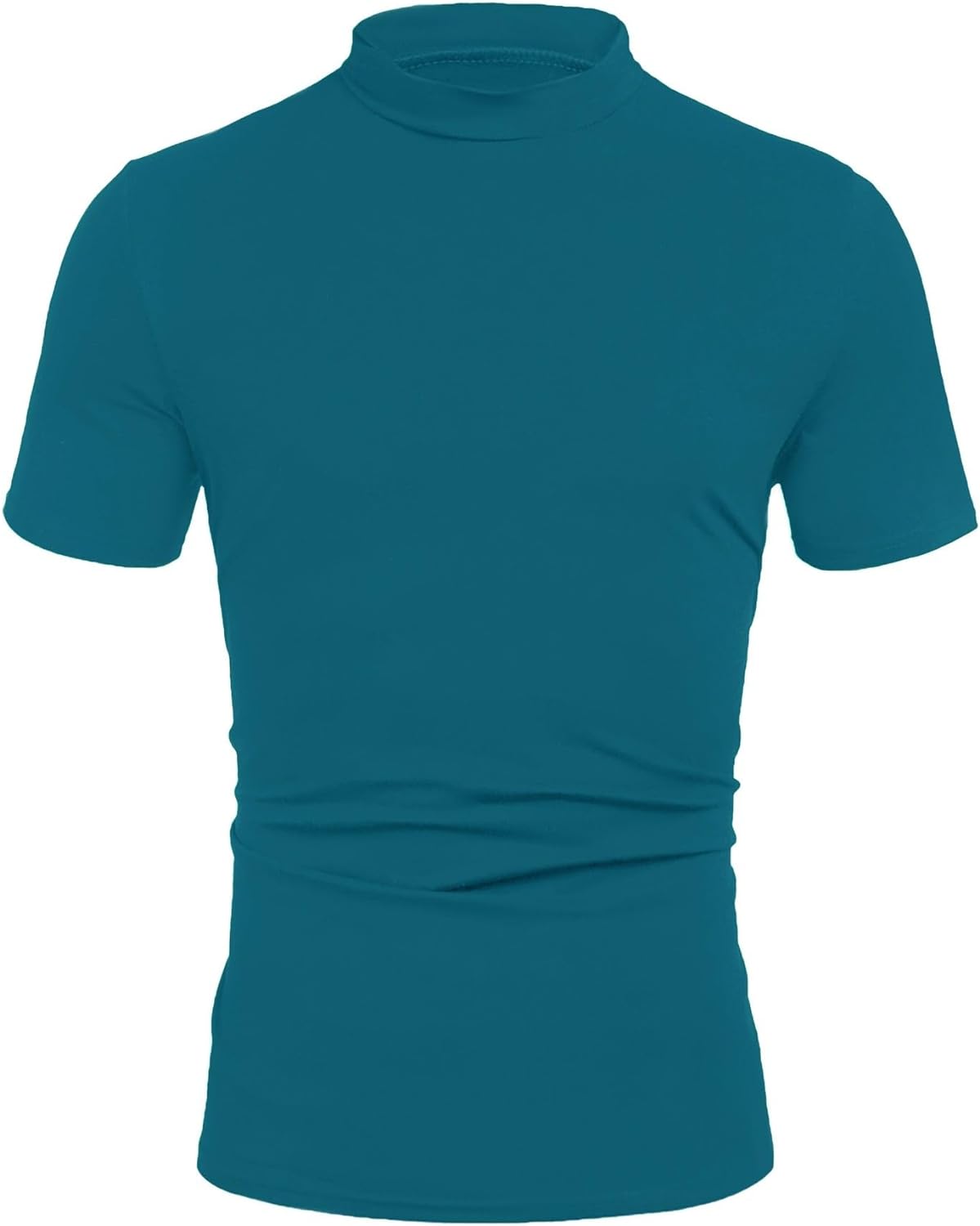 Poriff Men's Casual Mock Turtleneck Pullover Tops Short Sleeve Slim Fit T-Shirts Basic Solid Color Tees