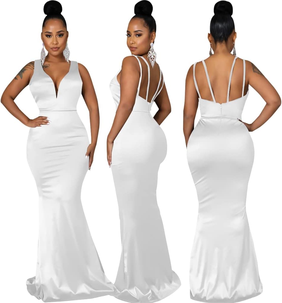 JTNFairy Women's Sexy Ruffle Sleeveless One Shoulder Bodycon Dresses Classy Pencil Curvy Party Evening Long Formal Dress