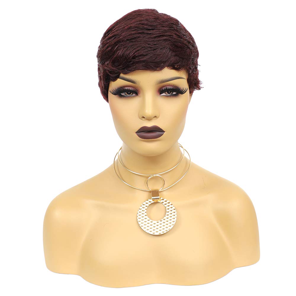 Vogue Pixie Wigs Short Black Wavy Layered Short Human Hair Wigs for Black Women (1B#)