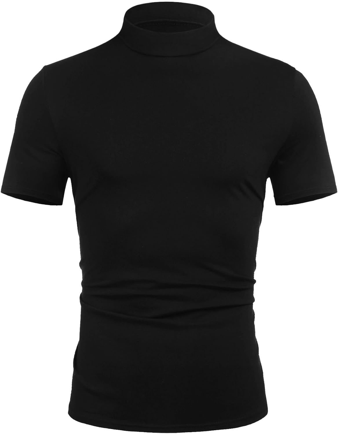 Poriff Men's Casual Mock Turtleneck Pullover Tops Short Sleeve Slim Fit T-Shirts Basic Solid Color Tees