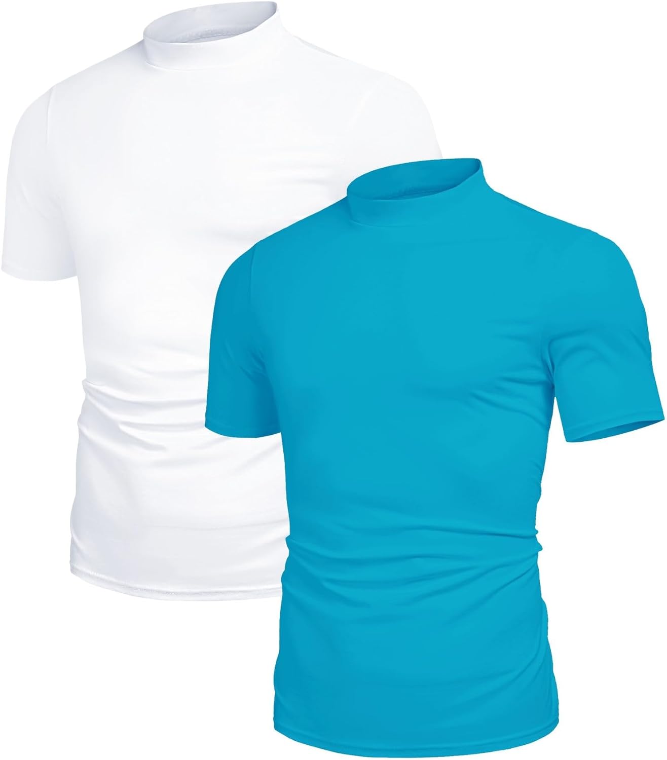Poriff Men's Casual Mock Turtleneck Pullover Tops Short Sleeve Slim Fit T-Shirts Basic Solid Color Tees