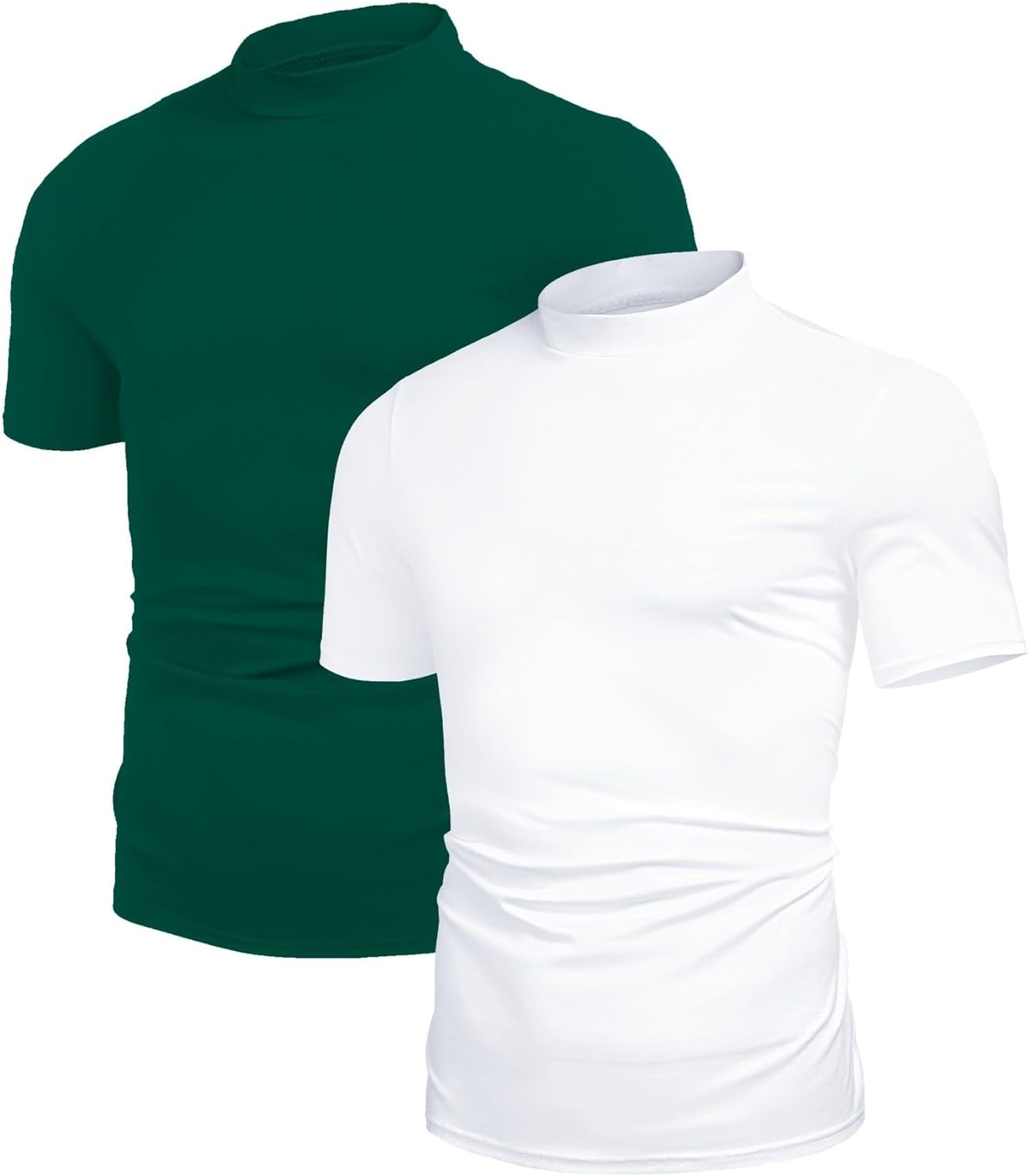 Poriff Men's Casual Mock Turtleneck Pullover Tops Short Sleeve Slim Fit T-Shirts Basic Solid Color Tees