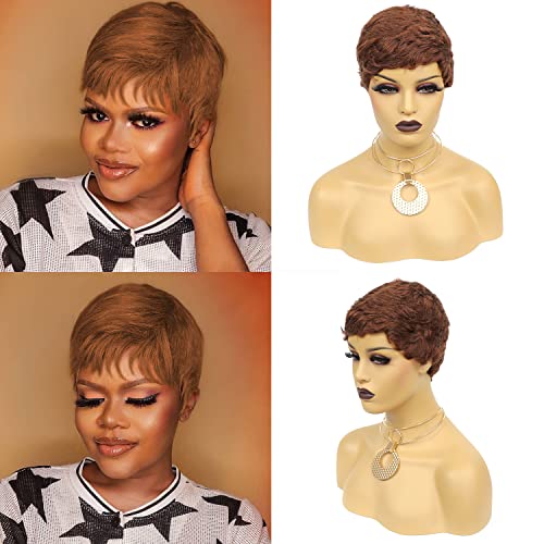 Vogue Pixie Wigs Short Black Wavy Layered Short Human Hair Wigs for Black Women (1B#)