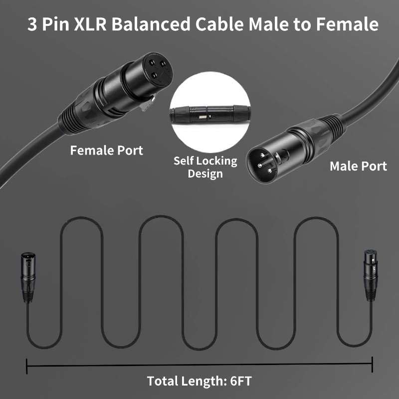 XLR Cables 6ft 2Pack, Microphone Cable Mic Cord XLR Male to Female Adapter Microphone Cord 3-Pin Stage & Studio, Oxygen-Free Copper (OFC)