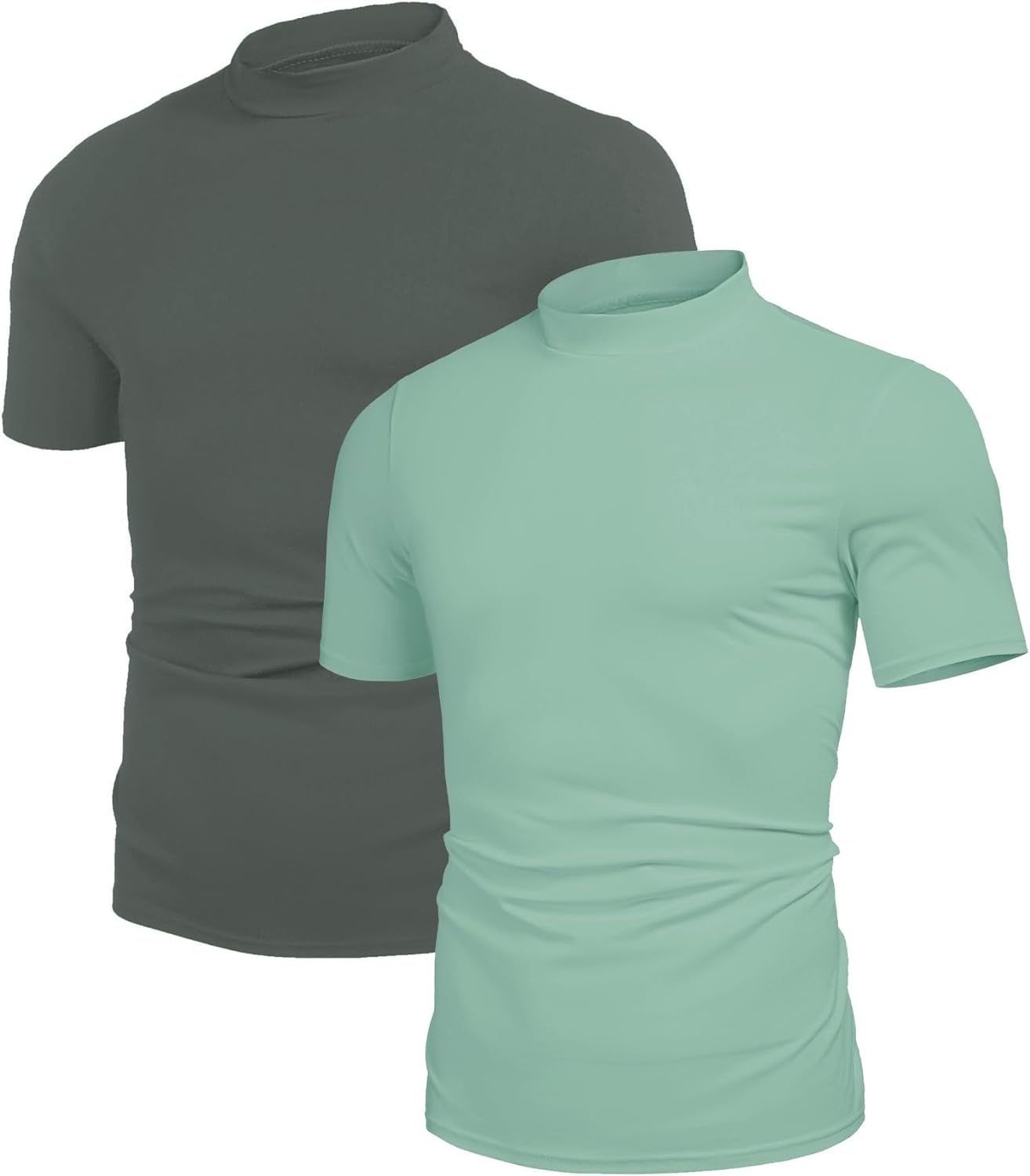 Poriff Men's Casual Mock Turtleneck Pullover Tops Short Sleeve Slim Fit T-Shirts Basic Solid Color Tees
