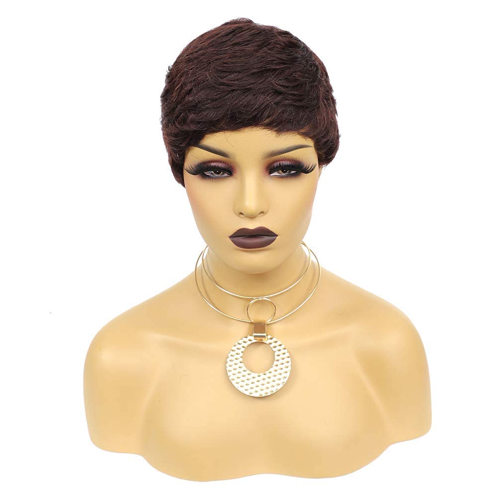 Vogue Pixie Wigs Short Black Wavy Layered Short Human Hair Wigs for Black Women (1B#)