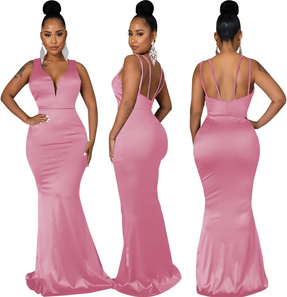 JTNFairy Women's Sexy Ruffle Sleeveless One Shoulder Bodycon Dresses Classy Pencil Curvy Party Evening Long Formal Dress